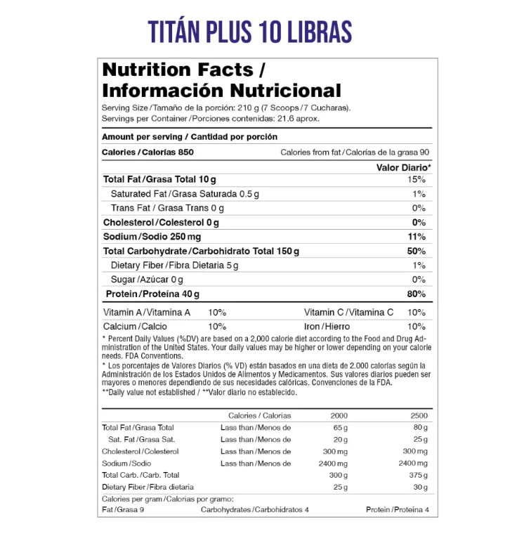 PROTEINA TITAN PLUS 10 LBS HIPERCALORICA