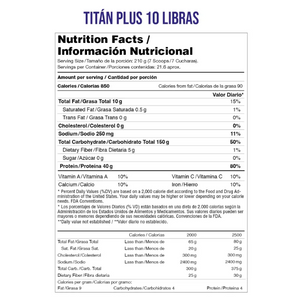 PROTEINA TITAN PLUS 10 LBS HIPERCALORICA